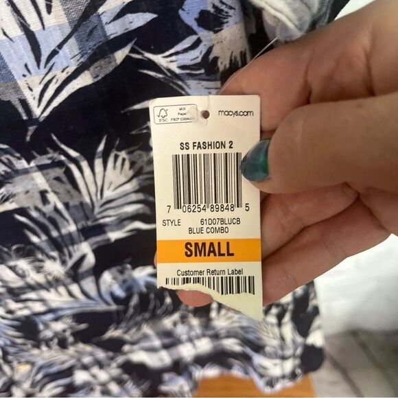 Tasso Elba Men's Hawaiian/Plaid  Button Up Shirt, Linen Cotton Size Small NWT - Picture 5 of 8